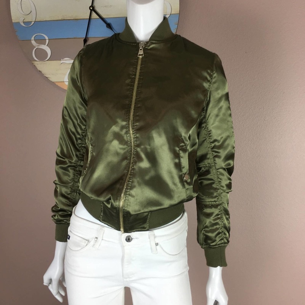 Topshop Bomber Jacket Metallic Green Size 2
